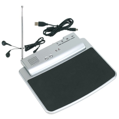 Коврик для мыши с FM радио и 4-USB hub, пластик серебро
